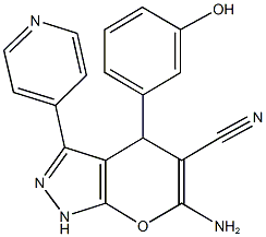 6-amino-4-(3-hydroxyphenyl)-3-(4-pyridinyl)-1,4-dihydropyrano[2,3-c]pyrazole-5-carbonitrile 结构式