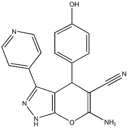 6-amino-4-(4-hydroxyphenyl)-3-(4-pyridinyl)-1,4-dihydropyrano[2,3-c]pyrazole-5-carbonitrile 结构式