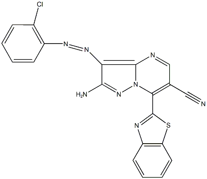 2-amino-7-(1,3-benzothiazol-2-yl)-3-[(2-chlorophenyl)diazenyl]pyrazolo[1,5-a]pyrimidine-6-carbonitrile 结构式