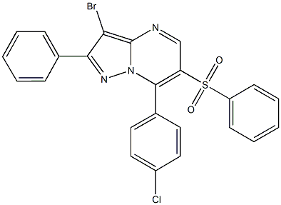 3-bromo-7-(4-chlorophenyl)-2-phenyl-6-(phenylsulfonyl)pyrazolo[1,5-a]pyrimidine 结构式
