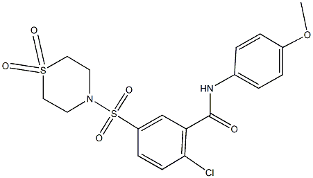 2-chloro-5-[(1,1-dioxidothiomorpholin-4-yl)sulfonyl]-N-(4-methoxyphenyl)benzamide 结构式