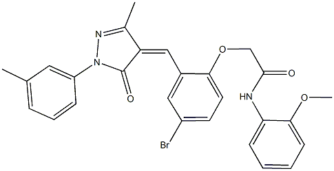 2-(4-bromo-2-{[3-methyl-1-(3-methylphenyl)-5-oxo-1,5-dihydro-4H-pyrazol-4-ylidene]methyl}phenoxy)-N-(2-methoxyphenyl)acetamide 结构式