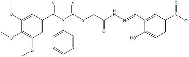 N'-{2-hydroxy-5-nitrobenzylidene}-2-{[4-phenyl-5-(3,4,5-trimethoxyphenyl)-4H-1,2,4-triazol-3-yl]sulfanyl}acetohydrazide 结构式