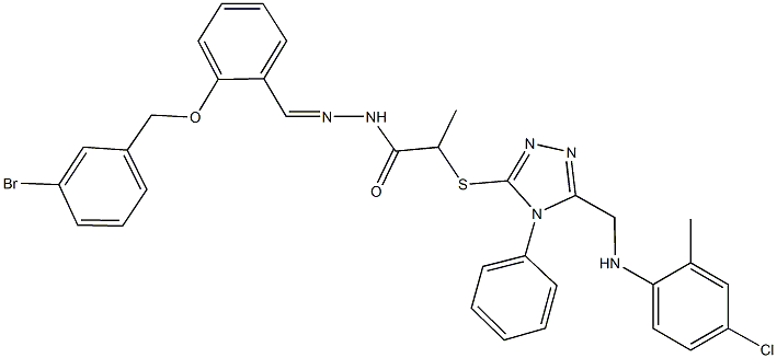 N'-{2-[(3-bromobenzyl)oxy]benzylidene}-2-({5-[(4-chloro-2-methylanilino)methyl]-4-phenyl-4H-1,2,4-triazol-3-yl}sulfanyl)propanohydrazide 结构式