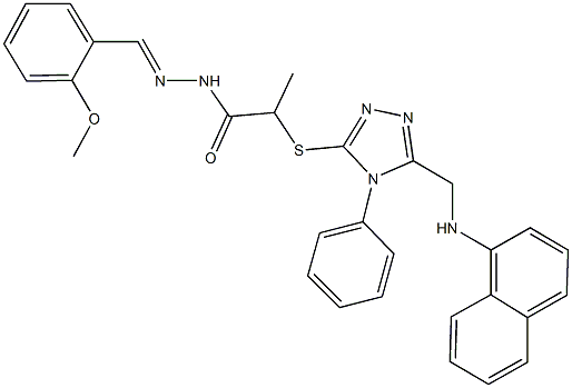 N'-(2-methoxybenzylidene)-2-({5-[(1-naphthylamino)methyl]-4-phenyl-4H-1,2,4-triazol-3-yl}sulfanyl)propanohydrazide 结构式