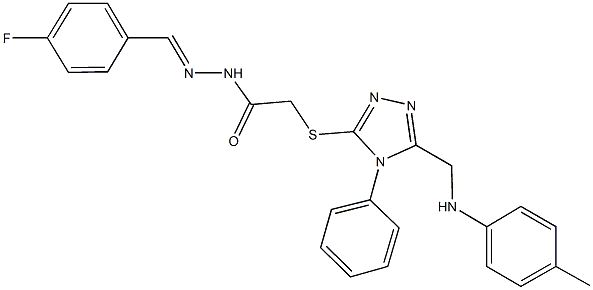 N'-(4-fluorobenzylidene)-2-{[4-phenyl-5-(4-toluidinomethyl)-4H-1,2,4-triazol-3-yl]sulfanyl}acetohydrazide 结构式