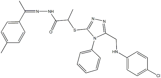 2-({5-[(4-chloroanilino)methyl]-4-phenyl-4H-1,2,4-triazol-3-yl}sulfanyl)-N'-[1-(4-methylphenyl)ethylidene]propanohydrazide 结构式