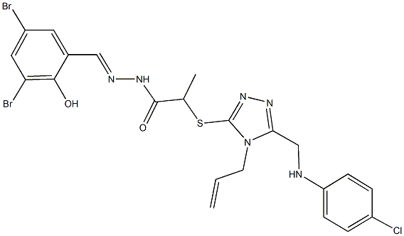 2-({4-allyl-5-[(4-chloroanilino)methyl]-4H-1,2,4-triazol-3-yl}sulfanyl)-N'-(3,5-dibromo-2-hydroxybenzylidene)propanohydrazide 结构式