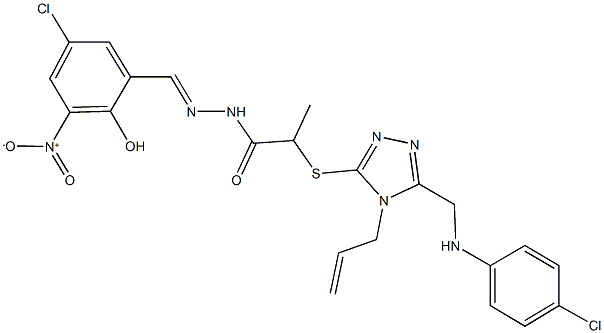 2-({4-allyl-5-[(4-chloroanilino)methyl]-4H-1,2,4-triazol-3-yl}sulfanyl)-N'-{5-chloro-2-hydroxy-3-nitrobenzylidene}propanohydrazide 结构式