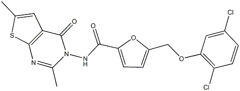 5-[(2,5-dichlorophenoxy)methyl]-N-(2,6-dimethyl-4-oxothieno[2,3-d]pyrimidin-3(4H)-yl)-2-furamide 结构式