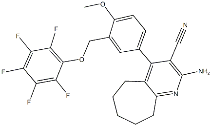 2-amino-4-{4-methoxy-3-[(2,3,4,5,6-pentafluorophenoxy)methyl]phenyl}-6,7,8,9-tetrahydro-5H-cyclohepta[b]pyridine-3-carbonitrile 结构式