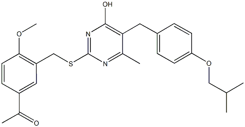 1-[3-({[4-hydroxy-5-(4-isobutoxybenzyl)-6-methyl-2-pyrimidinyl]sulfanyl}methyl)-4-methoxyphenyl]ethanone 结构式