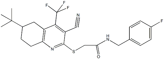 2-{[6-tert-butyl-3-cyano-4-(trifluoromethyl)-5,6,7,8-tetrahydroquinolin-2-yl]sulfanyl}-N-(4-fluorobenzyl)acetamide 结构式