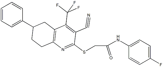 2-{[3-cyano-6-phenyl-4-(trifluoromethyl)-5,6,7,8-tetrahydroquinolin-2-yl]sulfanyl}-N-(4-fluorophenyl)acetamide 结构式
