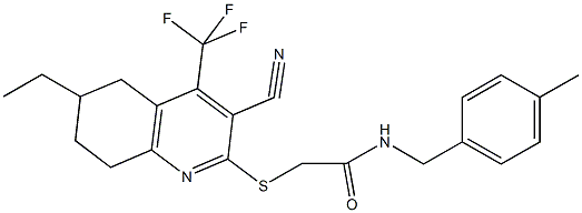 2-{[3-cyano-6-ethyl-4-(trifluoromethyl)-5,6,7,8-tetrahydroquinolin-2-yl]sulfanyl}-N-(4-methylbenzyl)acetamide 结构式