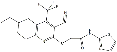 2-{[3-cyano-6-ethyl-4-(trifluoromethyl)-5,6,7,8-tetrahydroquinolin-2-yl]sulfanyl}-N-(1,3-thiazol-2-yl)acetamide 结构式