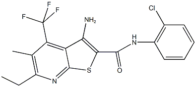 3-amino-N-(2-chlorophenyl)-6-ethyl-5-methyl-4-(trifluoromethyl)thieno[2,3-b]pyridine-2-carboxamide 结构式