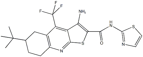 3-amino-6-(tert-butyl)-N-(1,3-thiazol-2-yl)-4-(trifluoromethyl)-5,6,7,8-tetrahydrothieno[2,3-b]quinoline-2-carboxamide 结构式