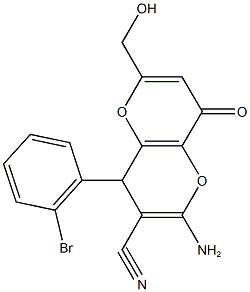 2-amino-4-(2-bromophenyl)-6-(hydroxymethyl)-8-oxo-4,8-dihydropyrano[3,2-b]pyran-3-carbonitrile 结构式
