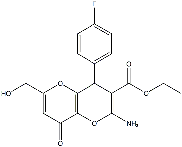 ethyl 2-amino-4-(4-fluorophenyl)-6-(hydroxymethyl)-8-oxo-4,8-dihydropyrano[3,2-b]pyran-3-carboxylate 结构式