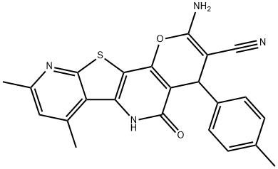 2-amino-7,9-dimethyl-4-(4-methylphenyl)-5-oxo-5,6-dihydro-4H-pyrano[2,3-d]pyrido[3',2':4,5]thieno[3,2-b]pyridine-3-carbonitrile 结构式