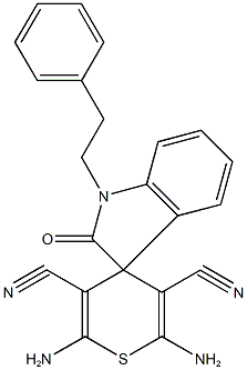 2,6-diamino-3,5-dicyano-1'-(2-phenylethyl)-1',3'-dihydrospiro[4H-thiopyran-4,3'-(2'H)-indole]-2'-one 结构式