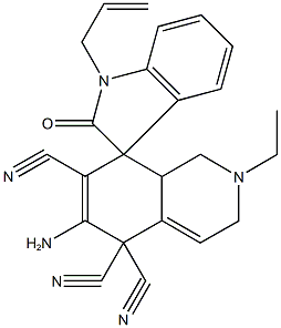 6-amino-2-ethyl-2,3,8,8a-tetrahydro-5,5,7(1H)-isoquinolinetricarbonitrile-8-spiro-3'-(1'-allyl-1',3'-dihydro-2'H-indol-2'-one) 结构式