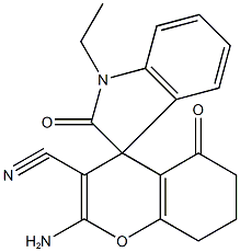 2-amino-5-oxo-5,6,7,8-tetrahydro-4H-chromene-3-carbonitrile-4-spiro-3'-(1'-ethyl-1',3'-dihydro-2'H-indol-2'-one) 结构式