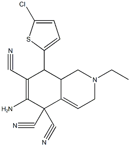6-amino-8-(5-chloro-2-thienyl)-2-ethyl-2,3,8,8a-tetrahydro-5,5,7(1H)-isoquinolinetricarbonitrile 结构式