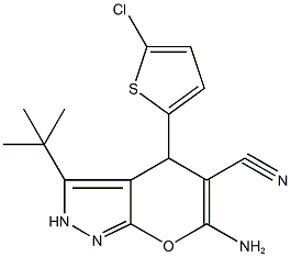 6-amino-3-tert-butyl-4-(5-chloro-2-thienyl)-2,4-dihydropyrano[2,3-c]pyrazole-5-carbonitrile 结构式