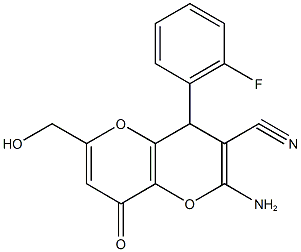 2-amino-4-(2-fluorophenyl)-6-(hydroxymethyl)-8-oxo-4,8-dihydropyrano[3,2-b]pyran-3-carbonitrile 结构式