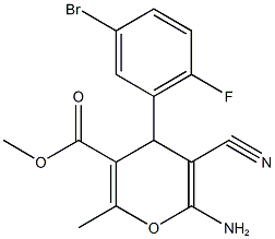 methyl 6-amino-4-(5-bromo-2-fluorophenyl)-5-cyano-2-methyl-4H-pyran-3-carboxylate 结构式