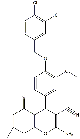 2-amino-4-{4-[(3,4-dichlorobenzyl)oxy]-3-methoxyphenyl}-7,7-dimethyl-5-oxo-5,6,7,8-tetrahydro-4H-chromene-3-carbonitrile 结构式