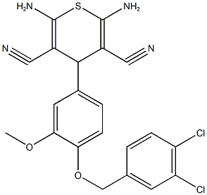 2,6-diamino-4-{4-[(3,4-dichlorobenzyl)oxy]-3-methoxyphenyl}-4H-thiopyran-3,5-dicarbonitrile 结构式