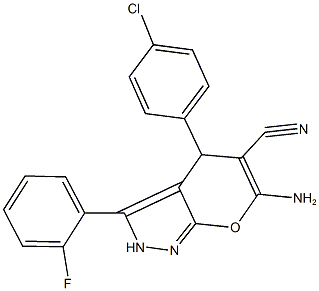 6-amino-4-(4-chlorophenyl)-3-(2-fluorophenyl)-2,4-dihydropyrano[2,3-c]pyrazole-5-carbonitrile 结构式