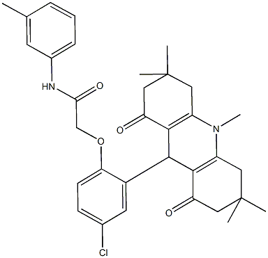 2-[4-chloro-2-(3,3,6,6,10-pentamethyl-1,8-dioxo-1,2,3,4,5,6,7,8,9,10-decahydro-9-acridinyl)phenoxy]-N-(3-methylphenyl)acetamide 结构式