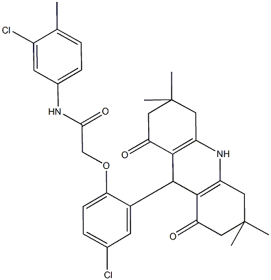 N-(3-chloro-4-methylphenyl)-2-[4-chloro-2-(3,3,6,6-tetramethyl-1,8-dioxo-1,2,3,4,5,6,7,8,9,10-decahydro-9-acridinyl)phenoxy]acetamide 结构式