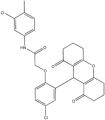 2-[4-chloro-2-(1,8-dioxo-2,3,4,5,6,7,8,9-octahydro-1H-xanthen-9-yl)phenoxy]-N-(3-chloro-4-methylphenyl)acetamide 结构式