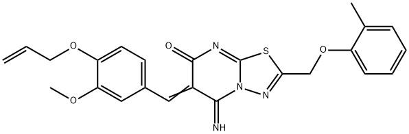 6-[4-(allyloxy)-3-methoxybenzylidene]-5-imino-2-[(2-methylphenoxy)methyl]-5,6-dihydro-7H-[1,3,4]thiadiazolo[3,2-a]pyrimidin-7-one 结构式