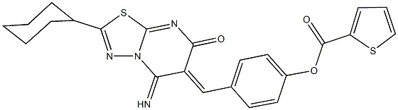 4-[(2-cyclohexyl-5-imino-7-oxo-5H-[1,3,4]thiadiazolo[3,2-a]pyrimidin-6(7H)-ylidene)methyl]phenyl thiophene-2-carboxylate 结构式
