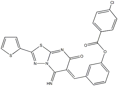 3-[(5-imino-7-oxo-2-(2-thienyl)-5H-[1,3,4]thiadiazolo[3,2-a]pyrimidin-6(7H)-ylidene)methyl]phenyl 4-chlorobenzoate 结构式