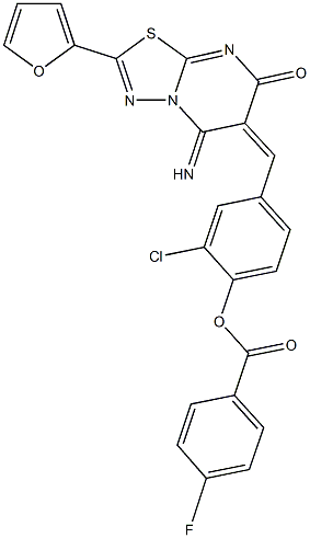 2-chloro-4-[(2-(2-furyl)-5-imino-7-oxo-5H-[1,3,4]thiadiazolo[3,2-a]pyrimidin-6(7H)-ylidene)methyl]phenyl 4-fluorobenzoate 结构式
