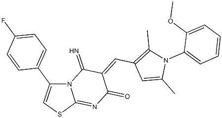 3-(4-fluorophenyl)-5-imino-6-{[1-(2-methoxyphenyl)-2,5-dimethyl-1H-pyrrol-3-yl]methylene}-5,6-dihydro-7H-[1,3]thiazolo[3,2-a]pyrimidin-7-one 结构式