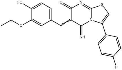 6-(3-ethoxy-4-hydroxybenzylidene)-3-(4-fluorophenyl)-5-imino-5,6-dihydro-7H-[1,3]thiazolo[3,2-a]pyrimidin-7-one 结构式