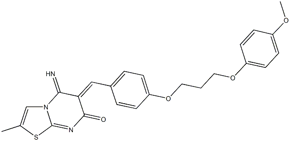 5-imino-6-{4-[3-(4-methoxyphenoxy)propoxy]benzylidene}-2-methyl-5,6-dihydro-7H-[1,3]thiazolo[3,2-a]pyrimidin-7-one 结构式