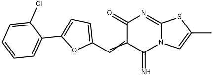 6-{[5-(2-chlorophenyl)-2-furyl]methylene}-5-imino-2-methyl-5,6-dihydro-7H-[1,3]thiazolo[3,2-a]pyrimidin-7-one 结构式