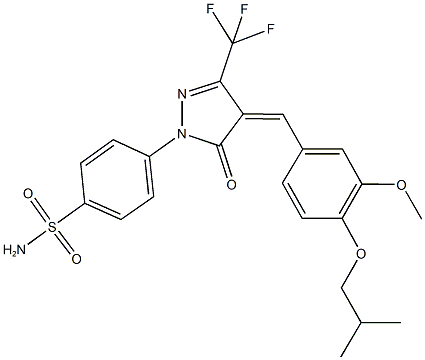 4-[4-(4-isobutoxy-3-methoxybenzylidene)-5-oxo-3-(trifluoromethyl)-4,5-dihydro-1H-pyrazol-1-yl]benzenesulfonamide 结构式