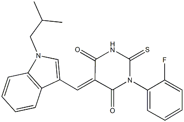 1-(2-fluorophenyl)-5-[(1-isobutyl-1H-indol-3-yl)methylene]-2-thioxodihydro-4,6(1H,5H)-pyrimidinedione 结构式