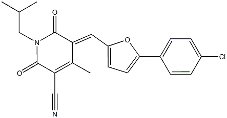 5-{[5-(4-chlorophenyl)-2-furyl]methylene}-1-isobutyl-4-methyl-2,6-dioxo-1,2,5,6-tetrahydro-3-pyridinecarbonitrile 结构式
