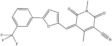 1,4-dimethyl-2,6-dioxo-5-({5-[3-(trifluoromethyl)phenyl]-2-furyl}methylene)-1,2,5,6-tetrahydro-3-pyridinecarbonitrile 结构式